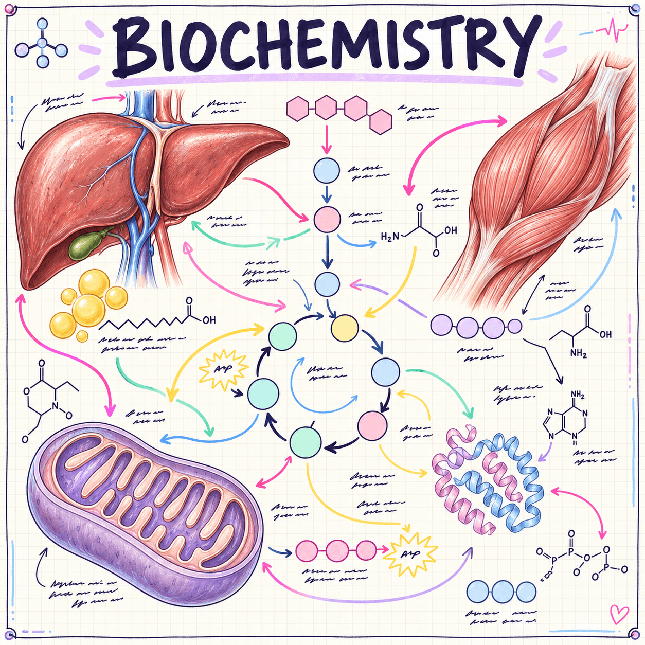 Guide pages showing a color-coded metabolic pathway